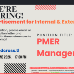 New announcement Internally and External Position: PMER Manager (1 person)